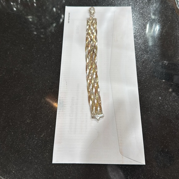 Sterling Silver 925 Braided Herringbone Bracelet 7.5" MILOR Italy - Picture 7 of 8